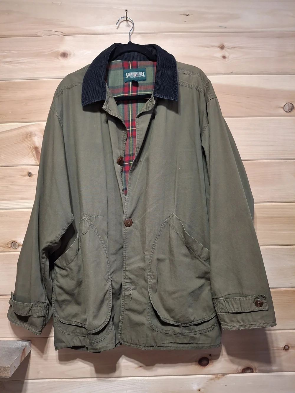 American Eagle Outfitters Olive Green Field Jacket with Black Cord Collar - Picture 1 of 8